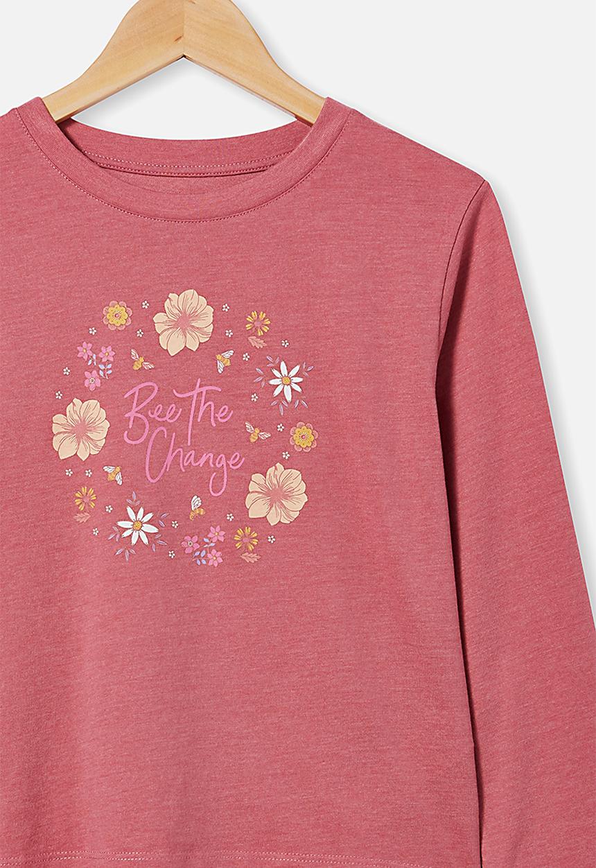 Free by Cotton On - Girls classic ls tee - very berry marle/bee the change