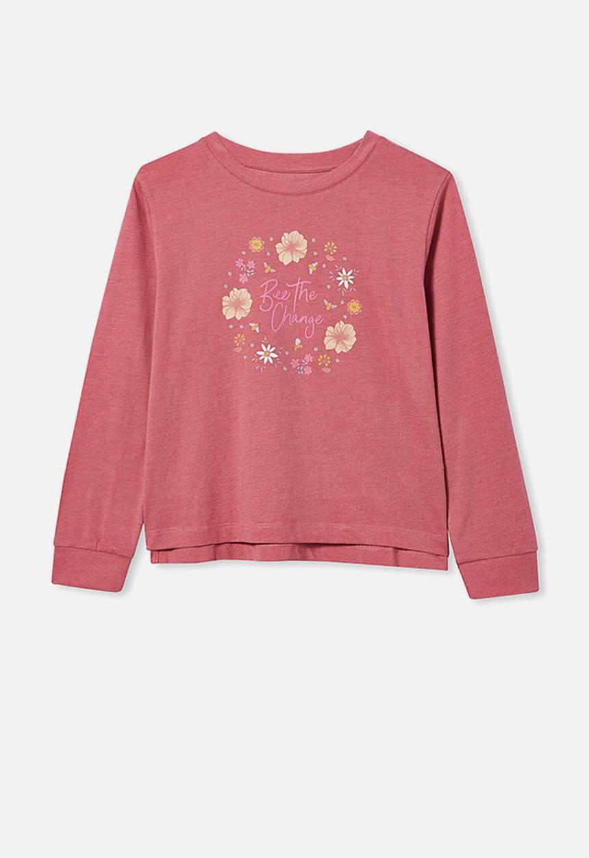 Free by Cotton On - Girls classic ls tee - very berry marle/bee the change