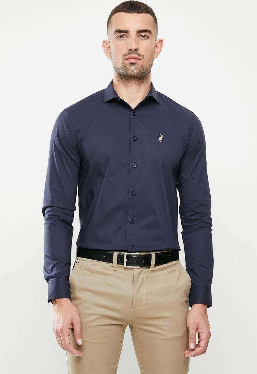 POLO - Christian plain long sleeve signature shirt - navy