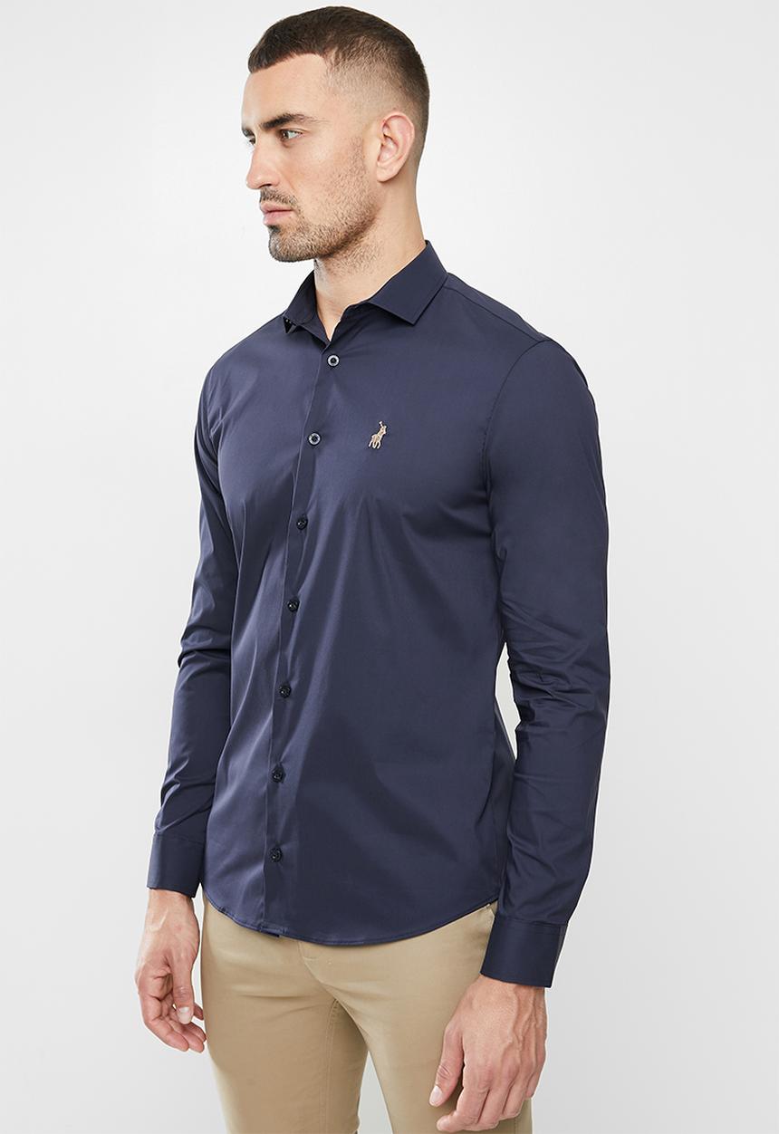POLO - Christian plain long sleeve signature shirt - navy