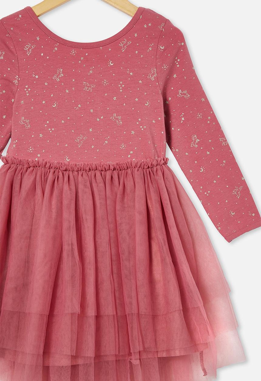 Cotton On - Iris long sleeve dress - very berry/unicorns