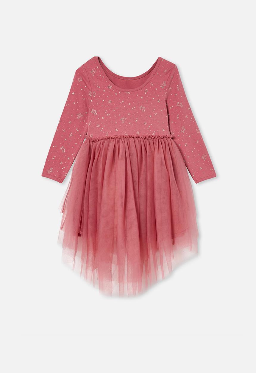 Cotton On - Iris long sleeve dress - very berry/unicorns