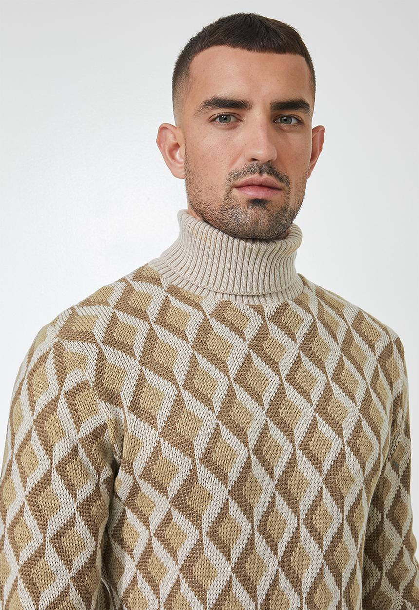 Superbalist - Pattern roll neck knit - neutral & brown