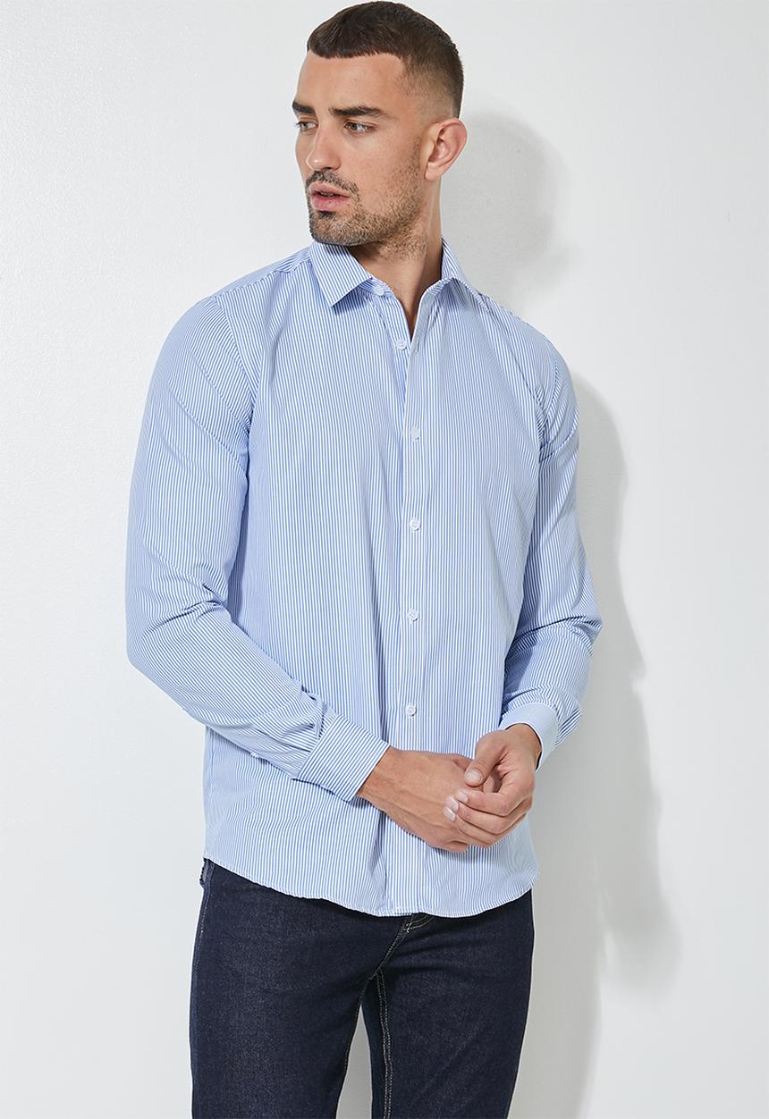 Superbalist - Jos slim fit long sleeve stripe shirt - blue & white