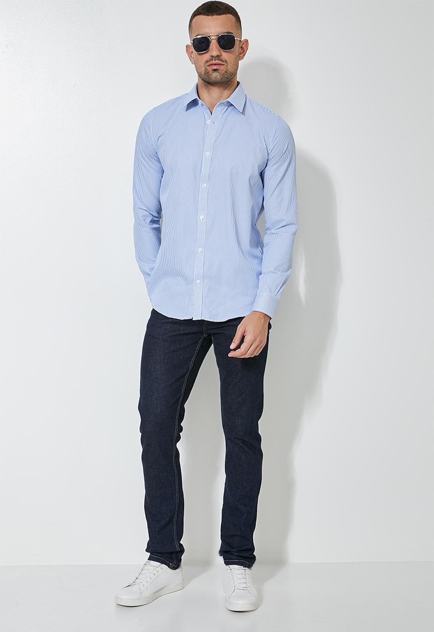 Superbalist - Jos slim fit long sleeve stripe shirt - blue & white