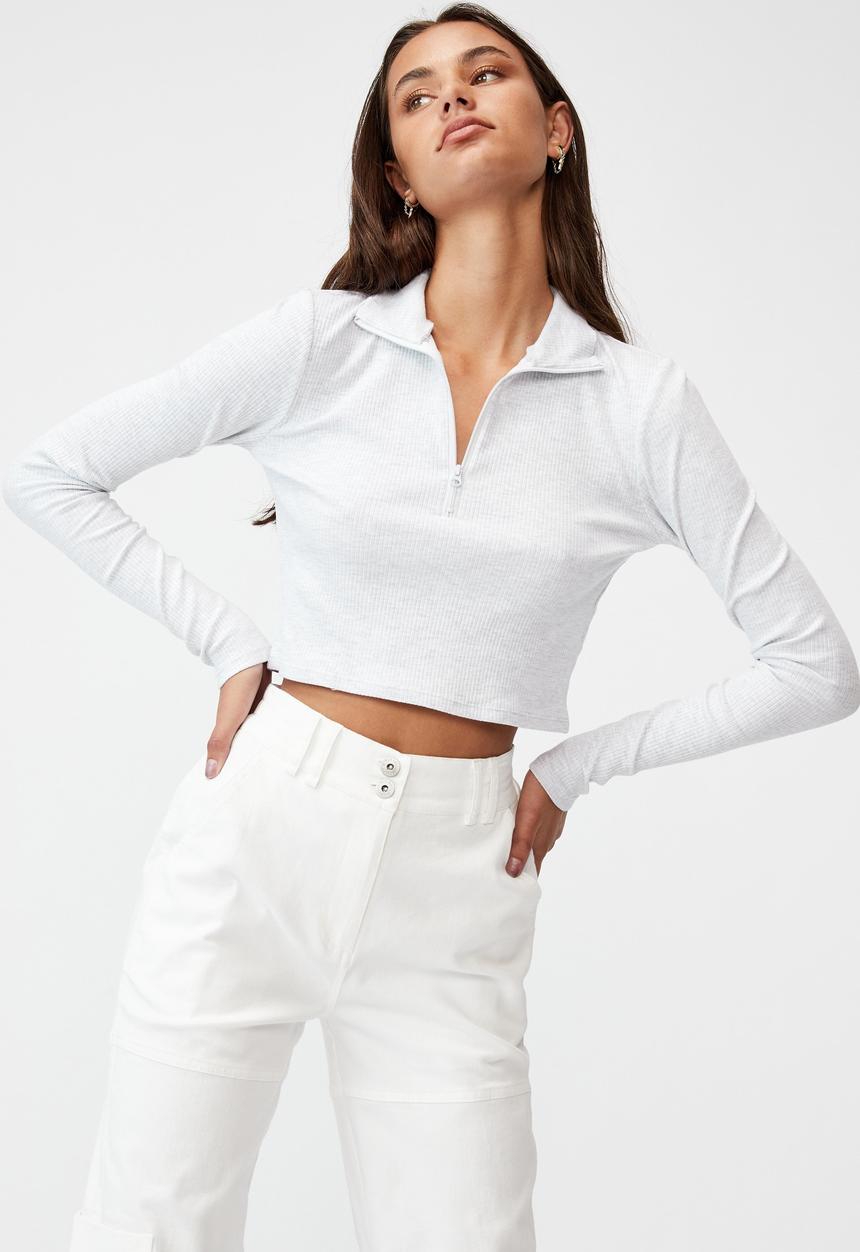Factorie - Quarter zip long sleeve top - light grey 