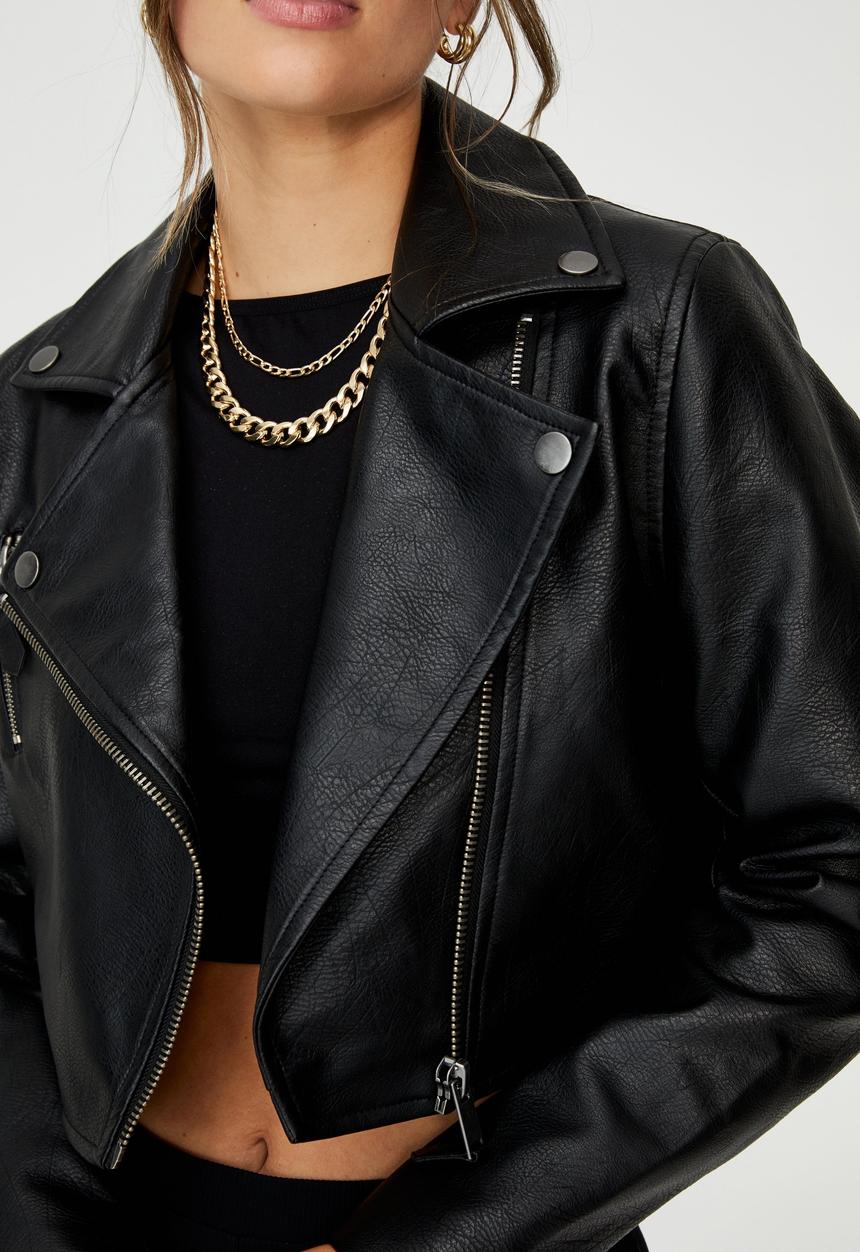 Cotton On - Vegan leather crop biker jacket - black