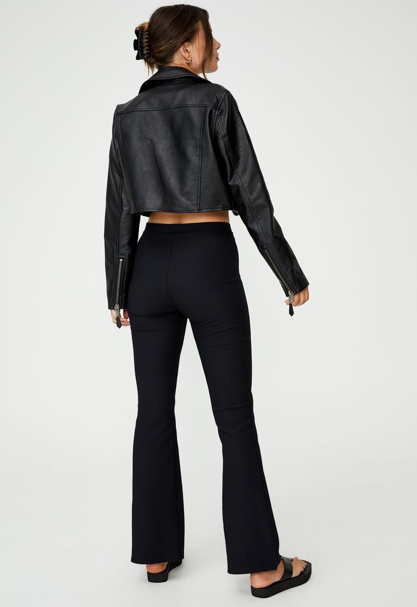 Cotton On - Vegan leather crop biker jacket - black