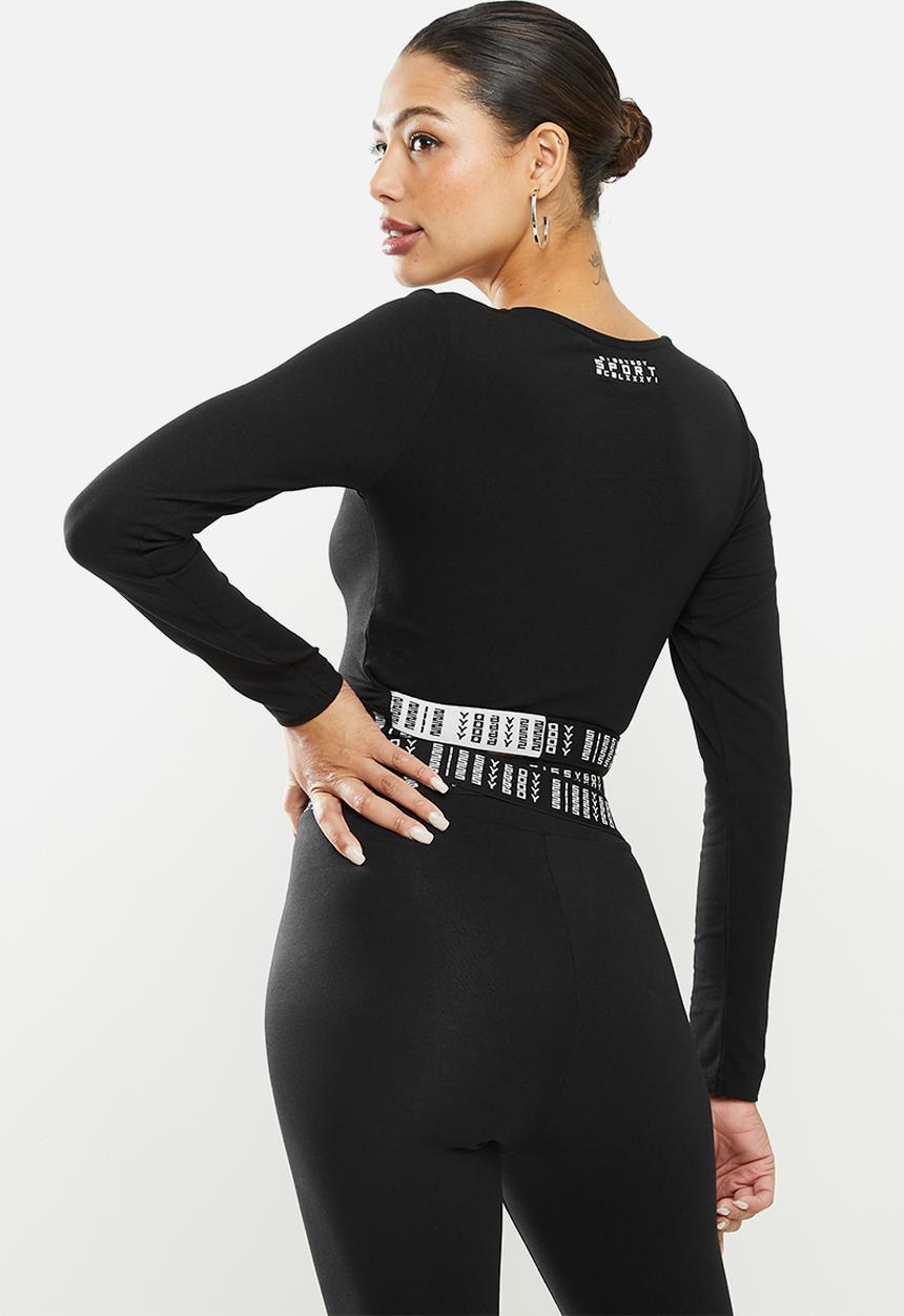 SISSY BOY - Crop top with v-neck front neck ruching - black