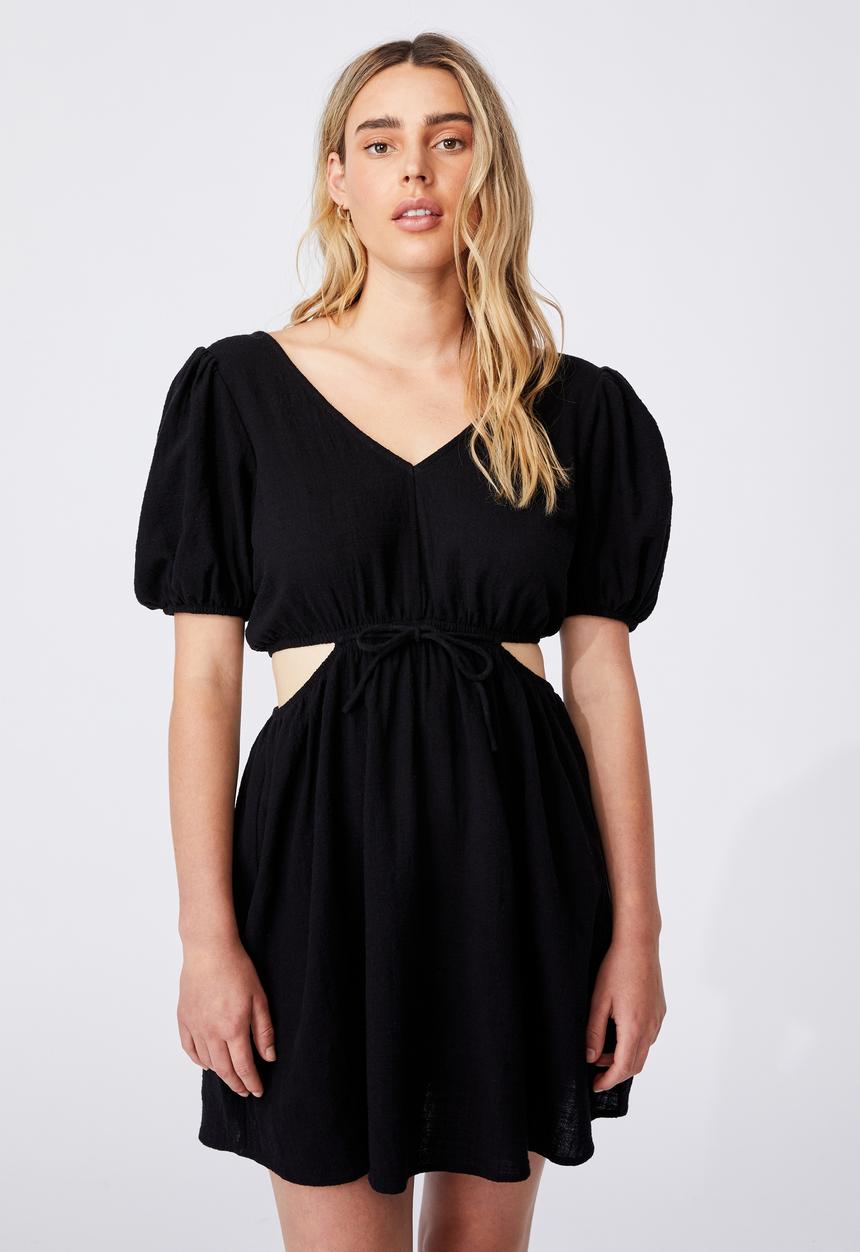 Cotton On - Woven dixie cotton cut out mini dress - black
