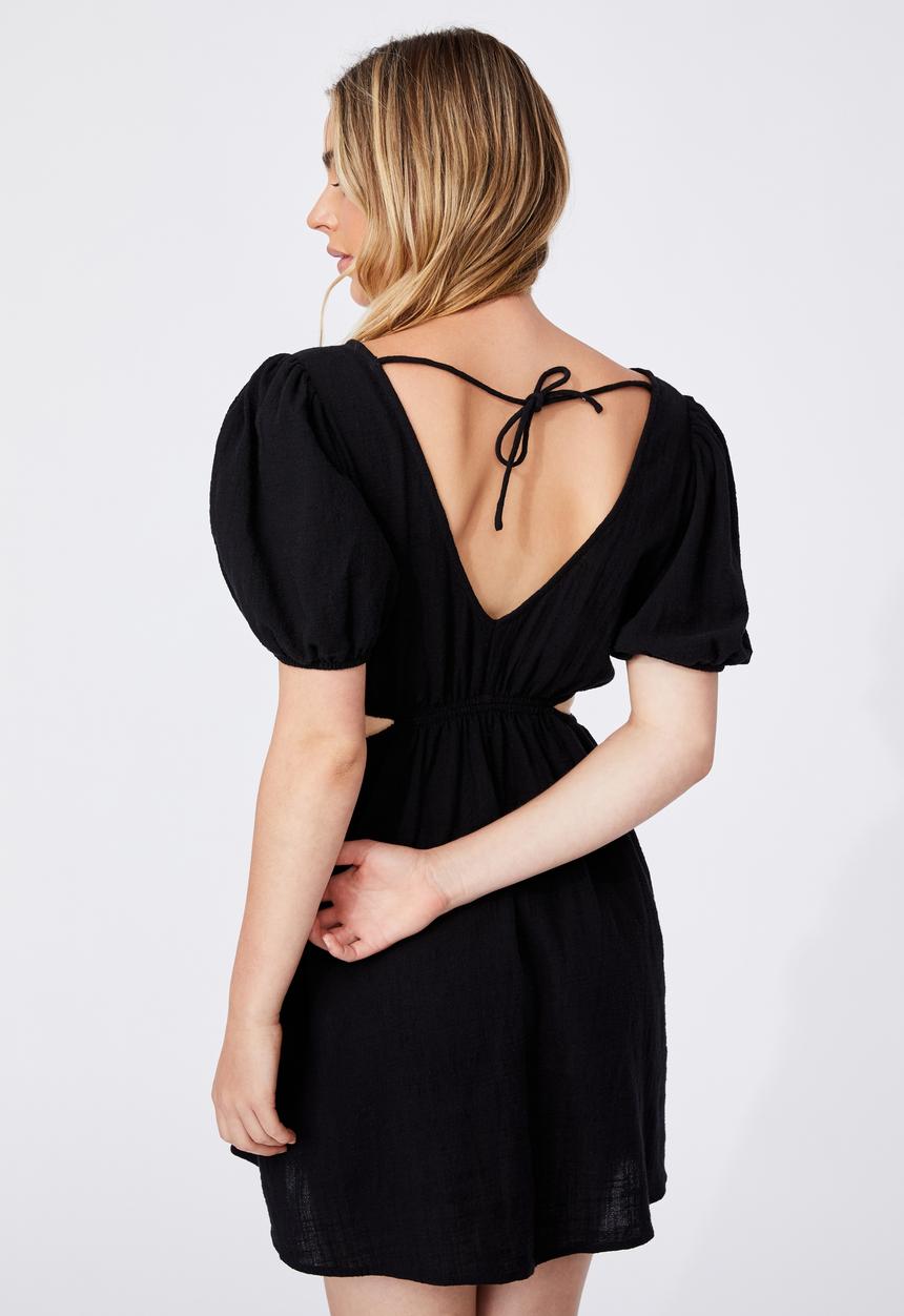Cotton On - Woven dixie cotton cut out mini dress - black