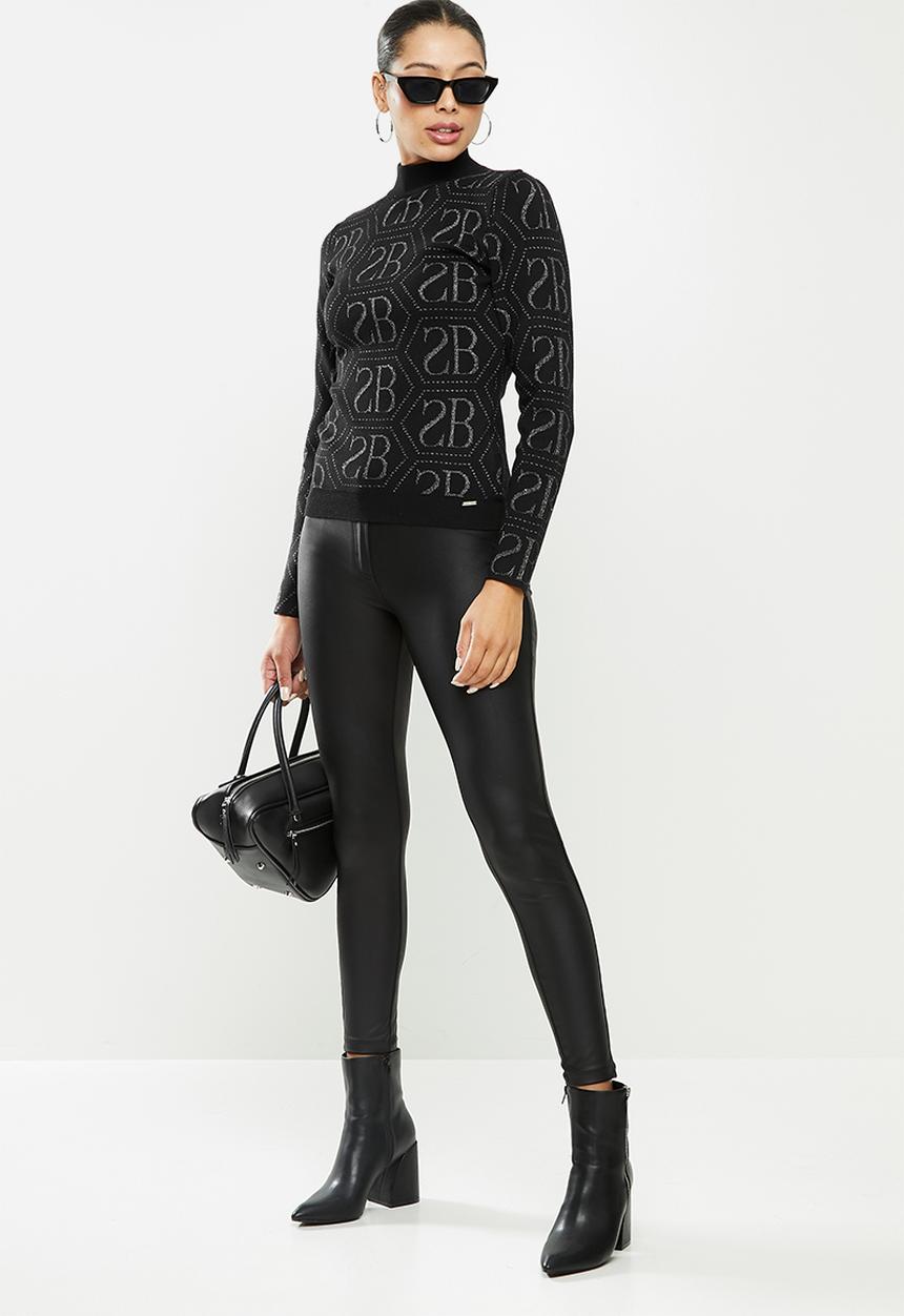 SISSY BOY - Karen glitter repeat logo on plain knit base - black