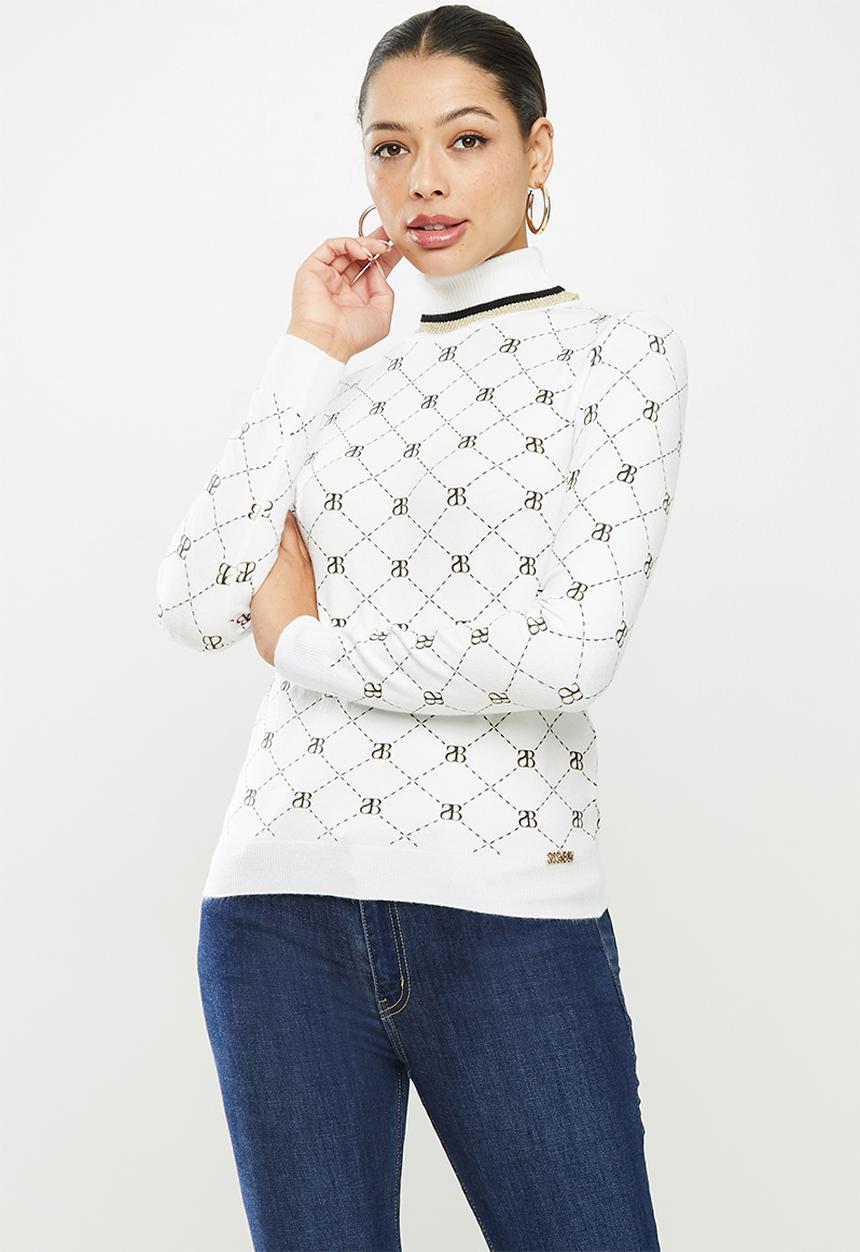 SISSY BOY - Gold rush all-over repeat print knit with polo neck - white