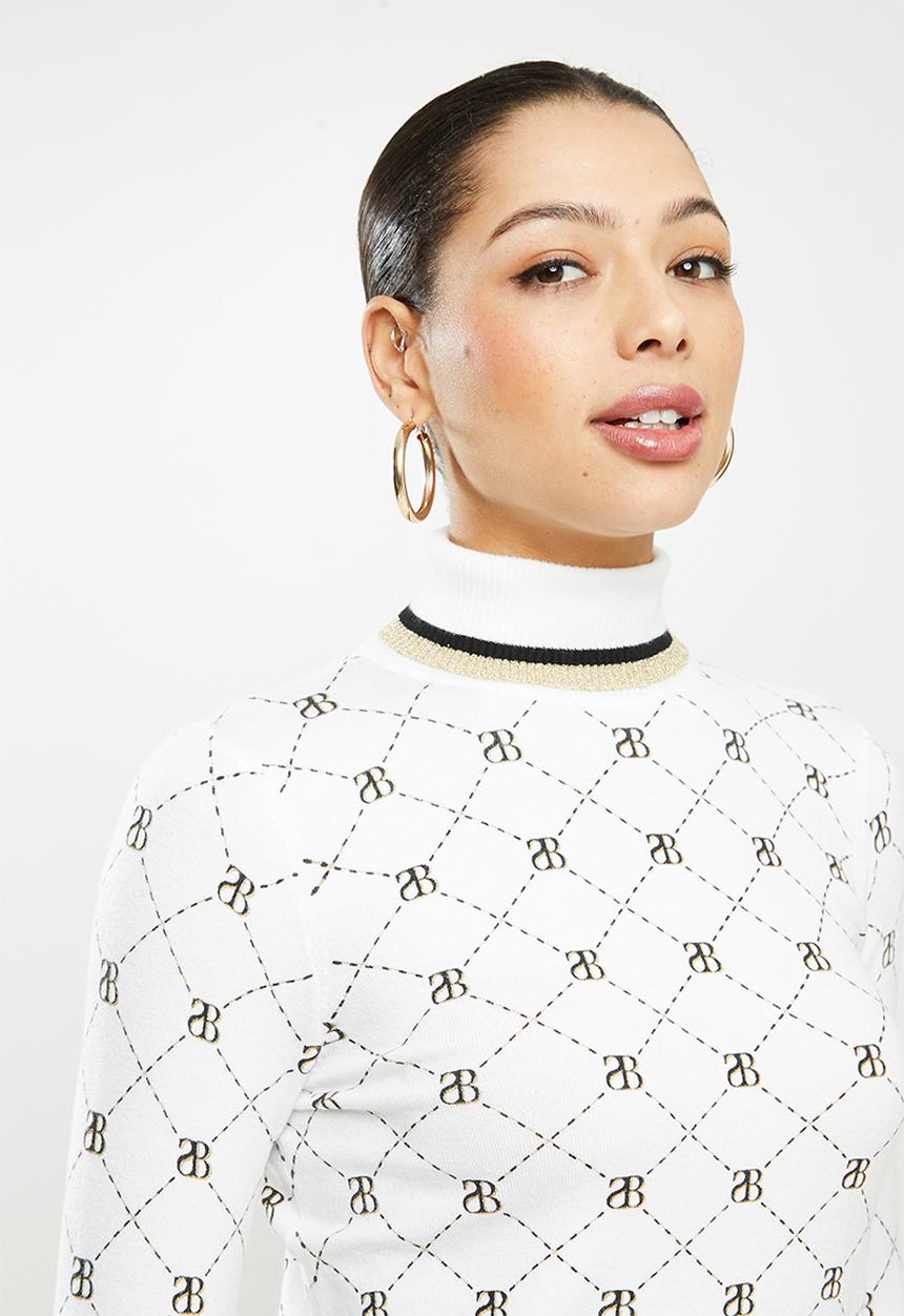 SISSY BOY - Gold rush all-over repeat print knit with polo neck - white