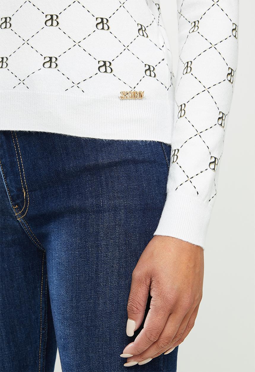 SISSY BOY - Gold rush all-over repeat print knit with polo neck - white