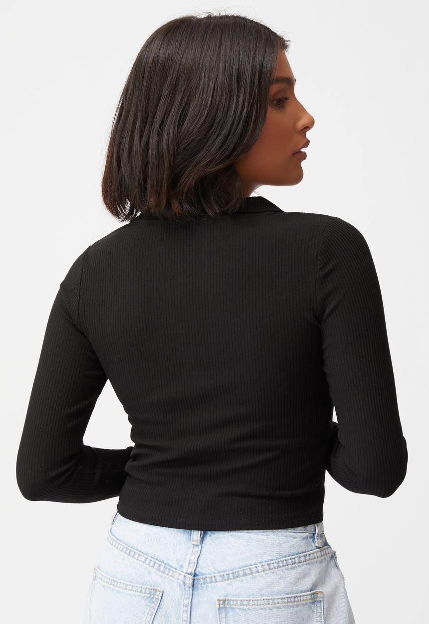 Cotton On - Zoe polo long sleeve top - black