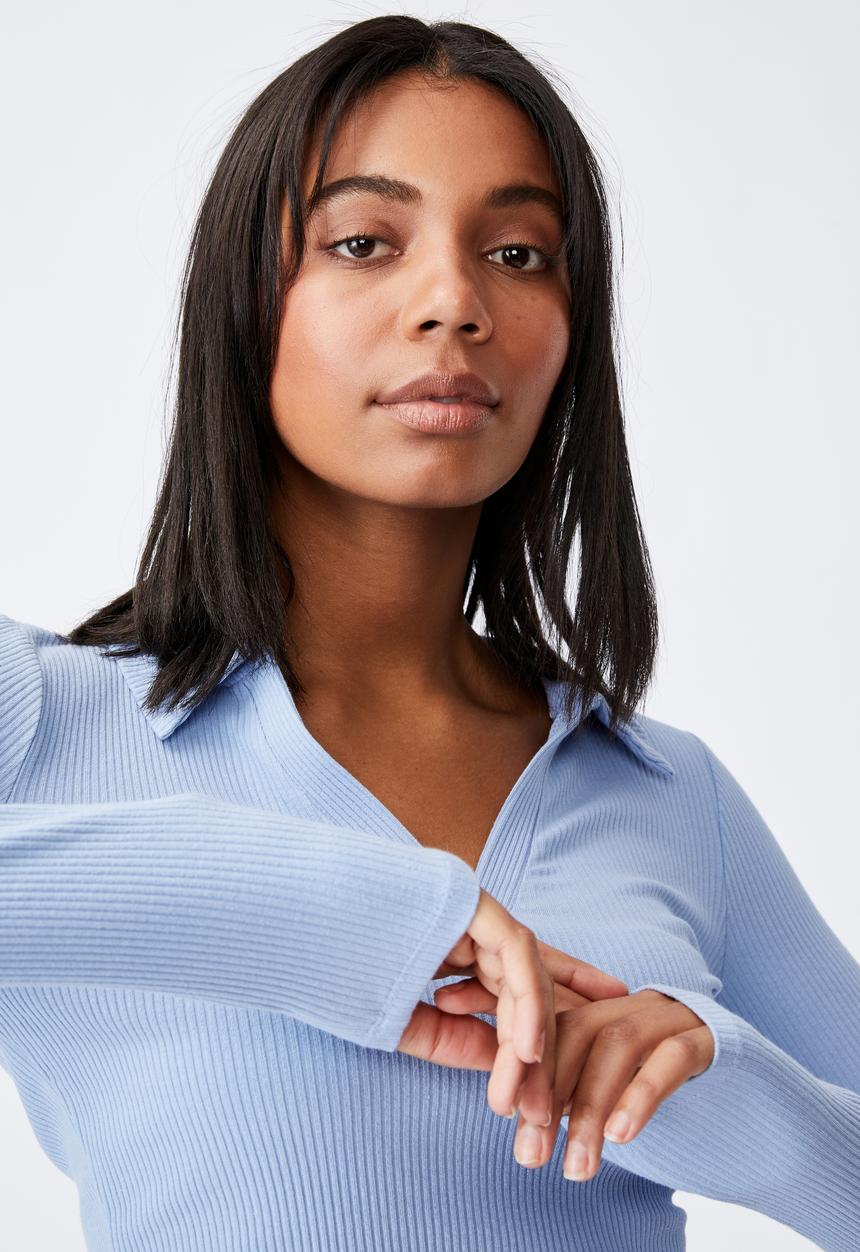 Cotton On - Zoe polo long sleeve top - dusk blue