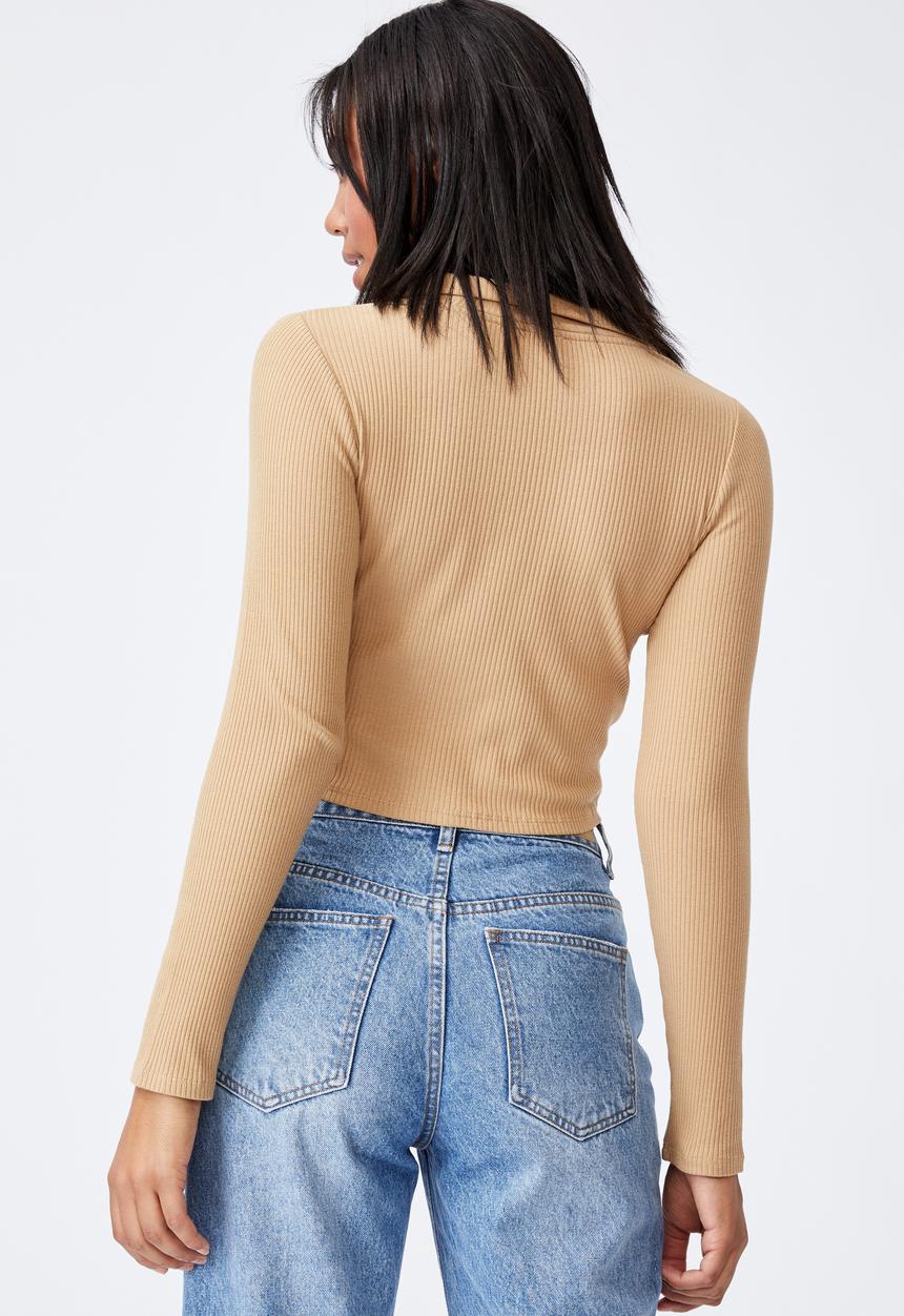Cotton On - Zoe polo long sleeve top - taupe