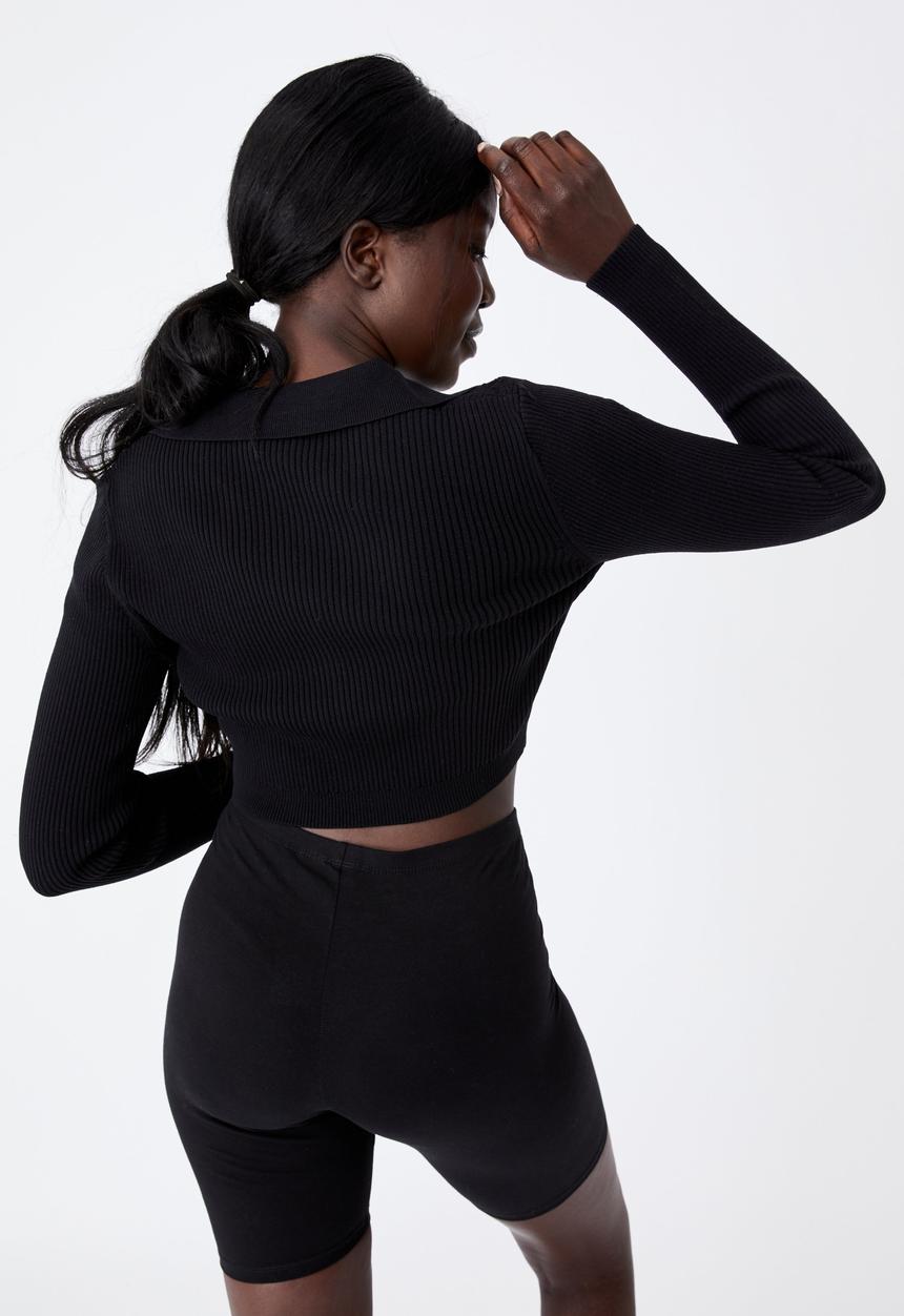 Factorie - Ultra crop long sleeve top - black
