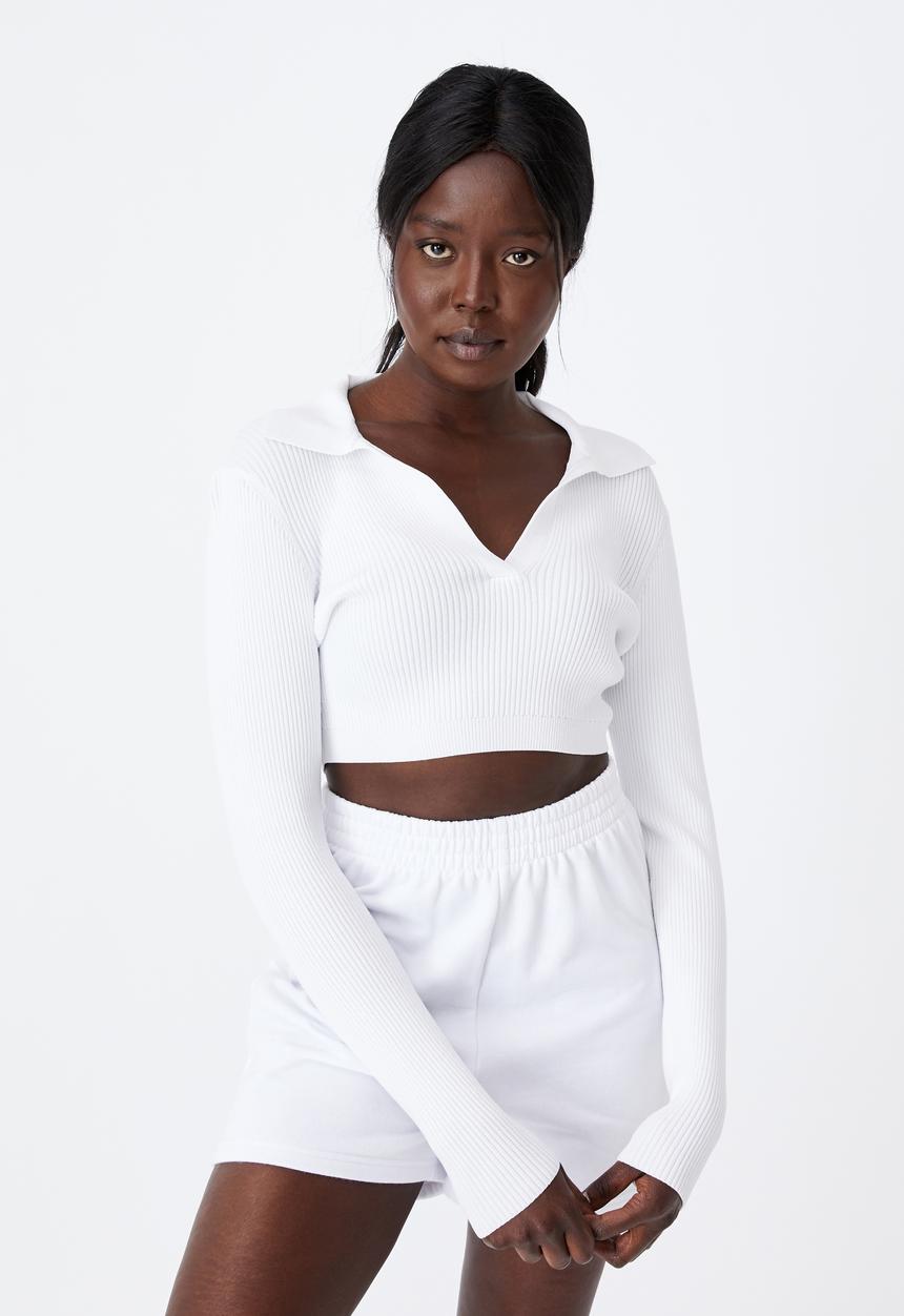 Factorie - Ultra crop long sleeve top - white