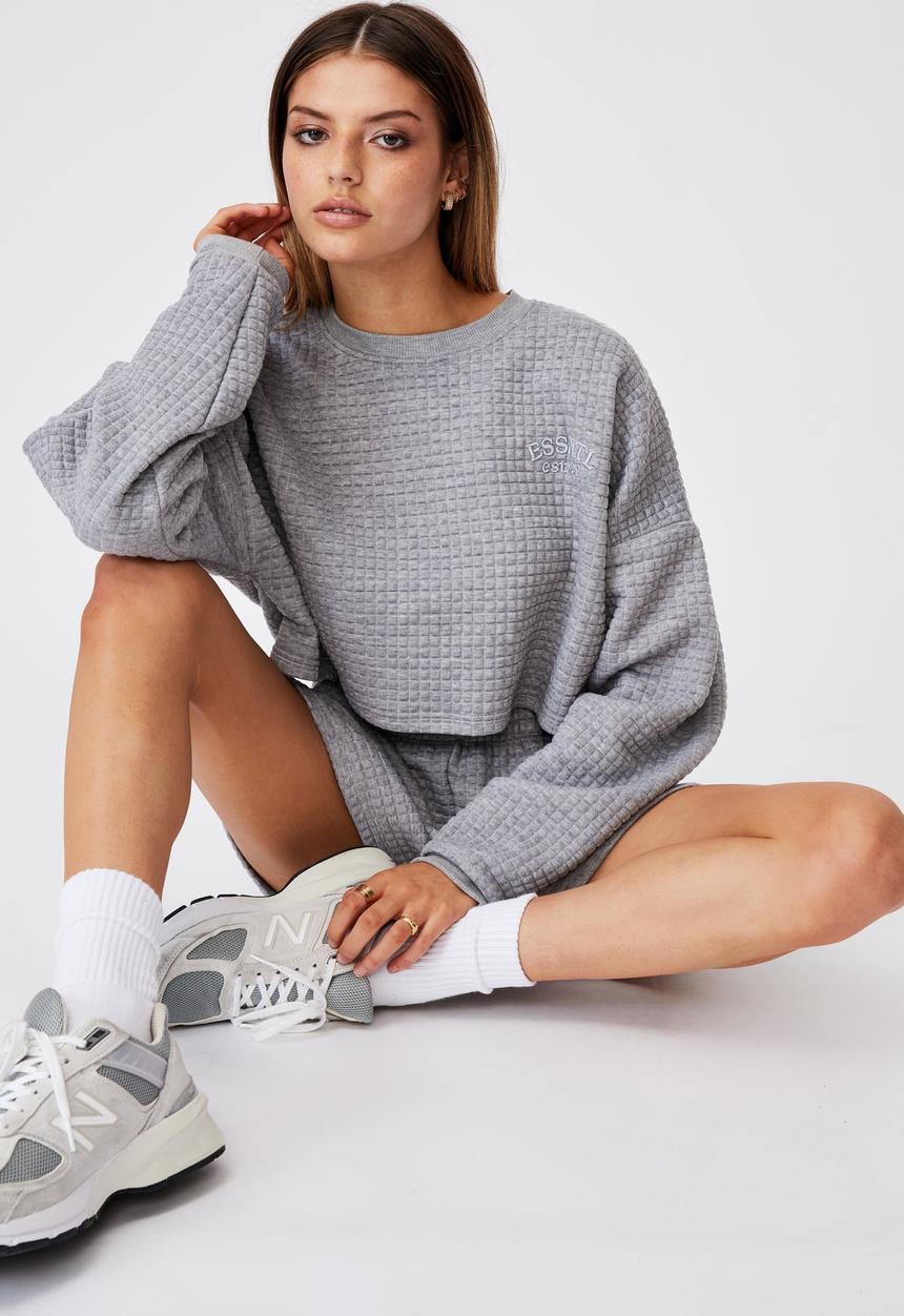 Factorie - Waffle cropped crew - grey
