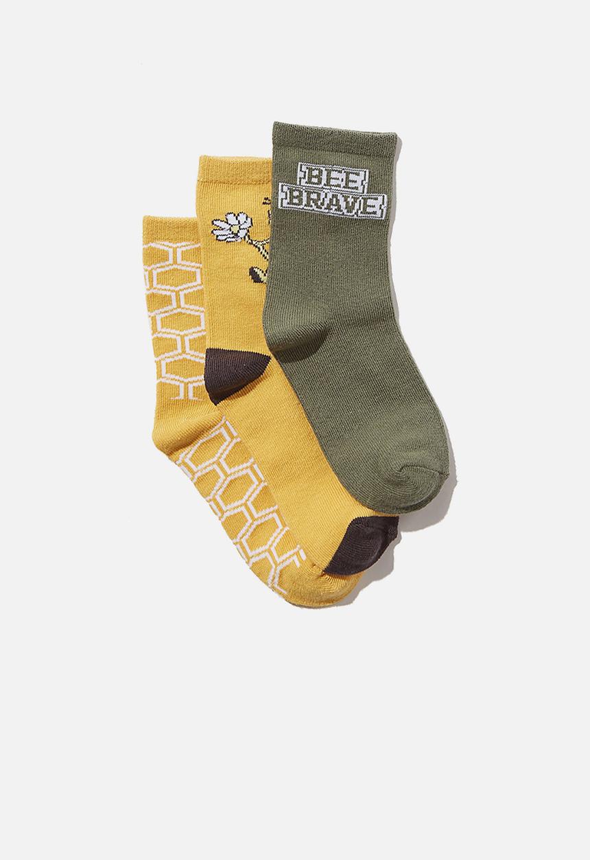 Cotton On - Kids 3 pack crew socks - yellow & khaki