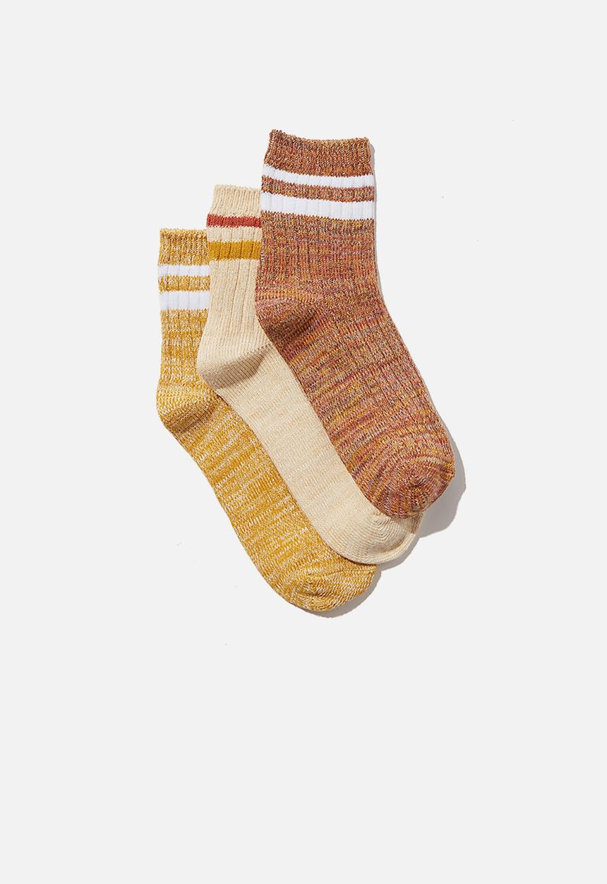 Cotton On - Kids 3 pack crew socks - rust & neutral