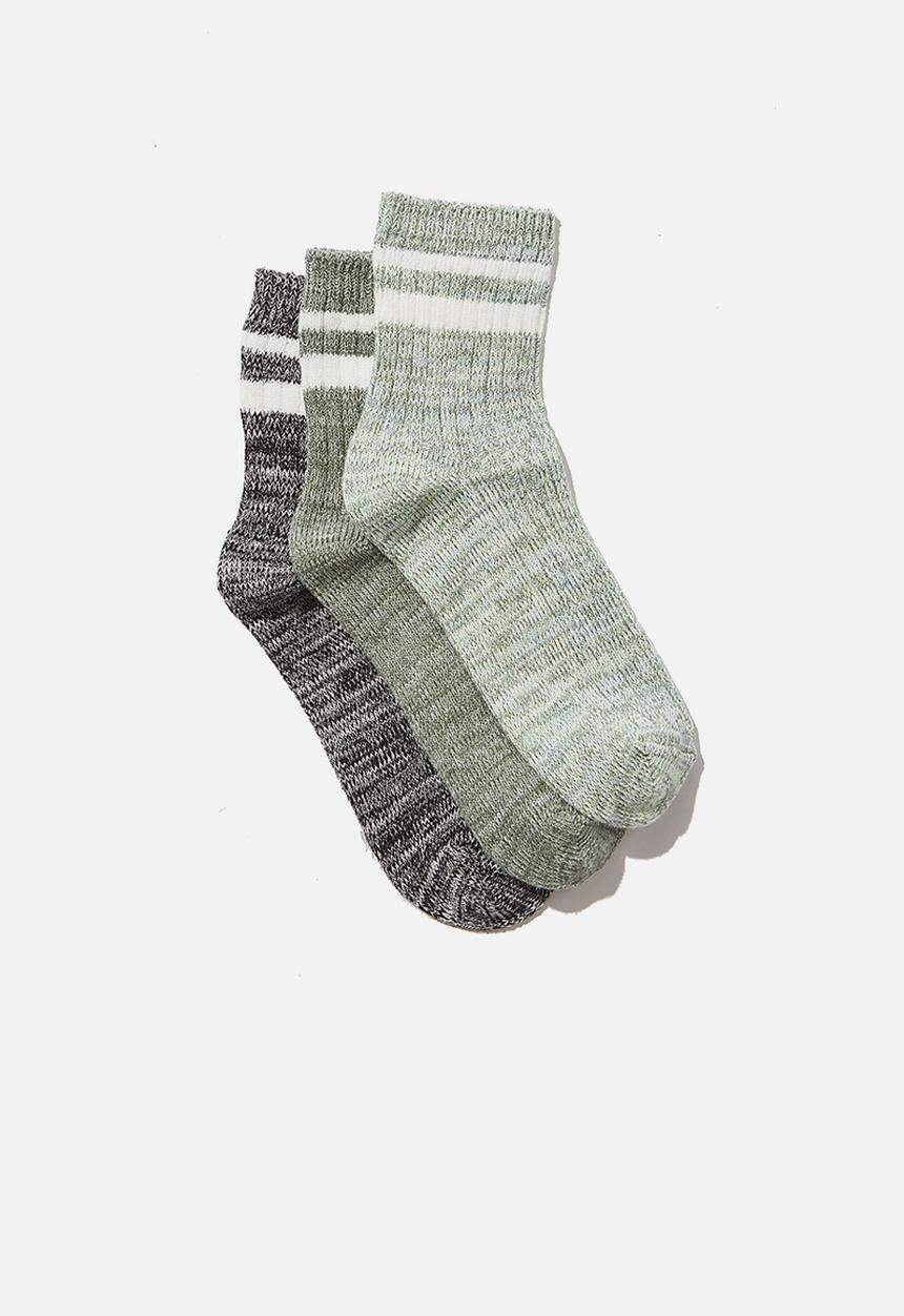 Cotton On - Kids 3 pack crew socks - green & black 
