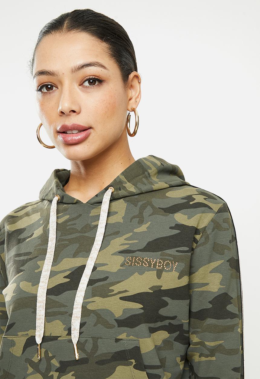 SISSY BOY - Caution babe camo hoodie - olive