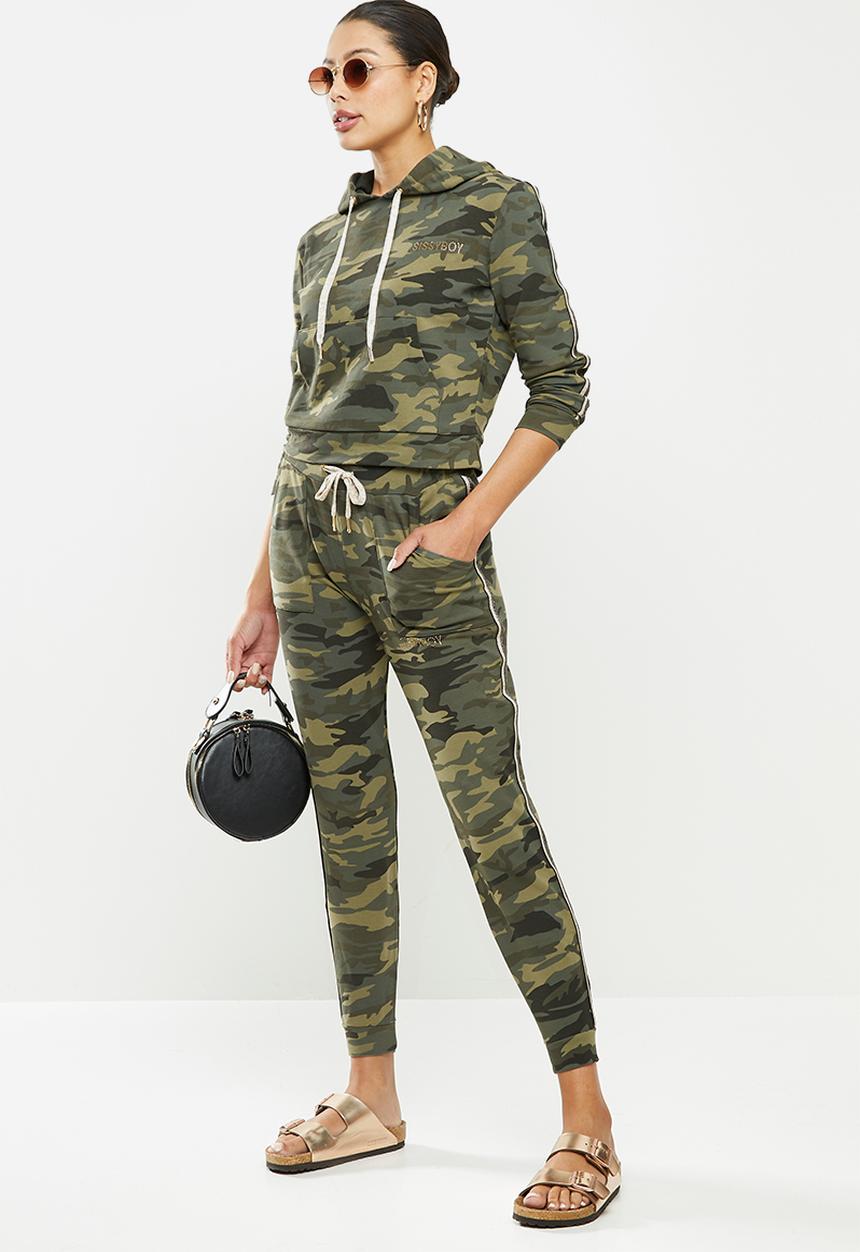 SISSY BOY - Caution babe camo hoodie - olive