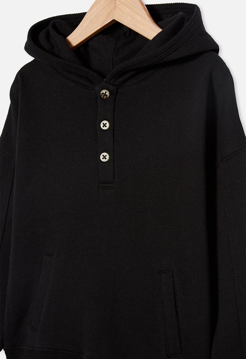 Cotton On - Henley hoodie - black