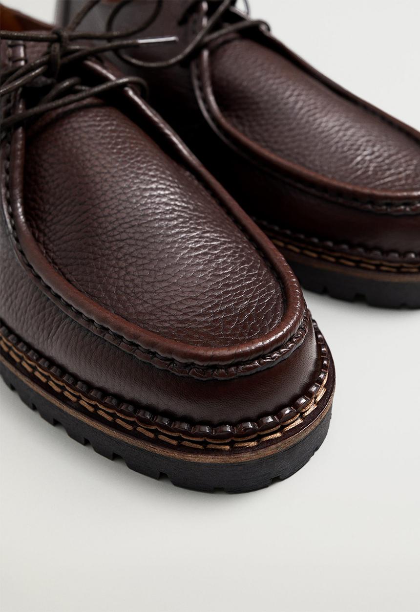 MANGO - Wallabee leather boat shoe - brown
