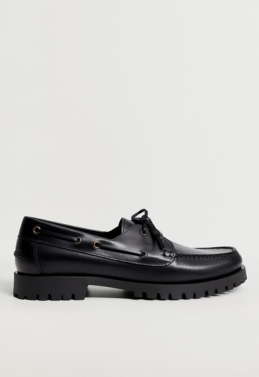 MANGO - Track leather boat shoe - black