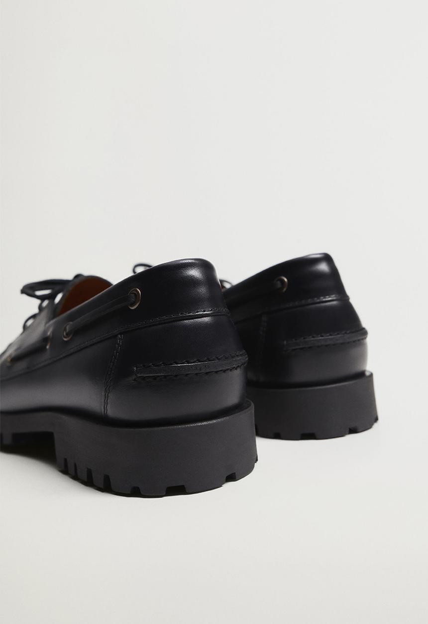 MANGO - Track leather boat shoe - black