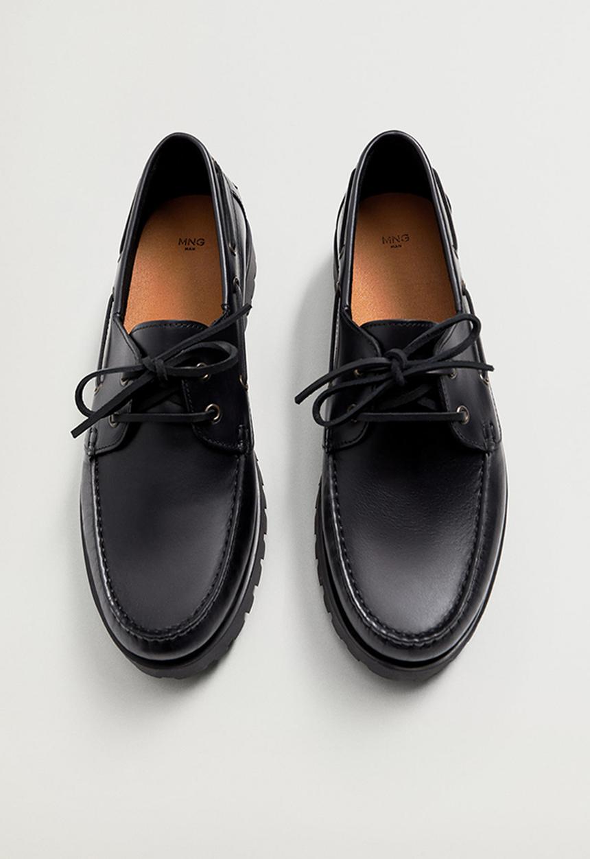 MANGO - Track leather boat shoe - black
