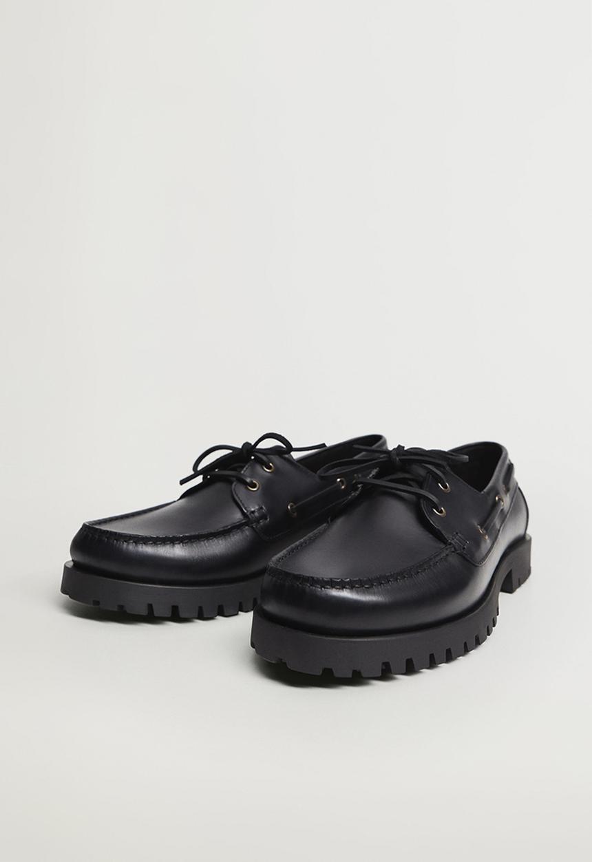 MANGO - Track leather boat shoe - black
