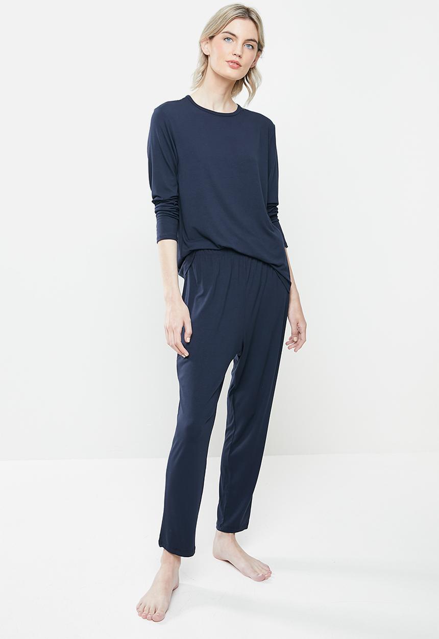 Superbalist - Sleep long sleeve top & drop crotch pants set - navy 