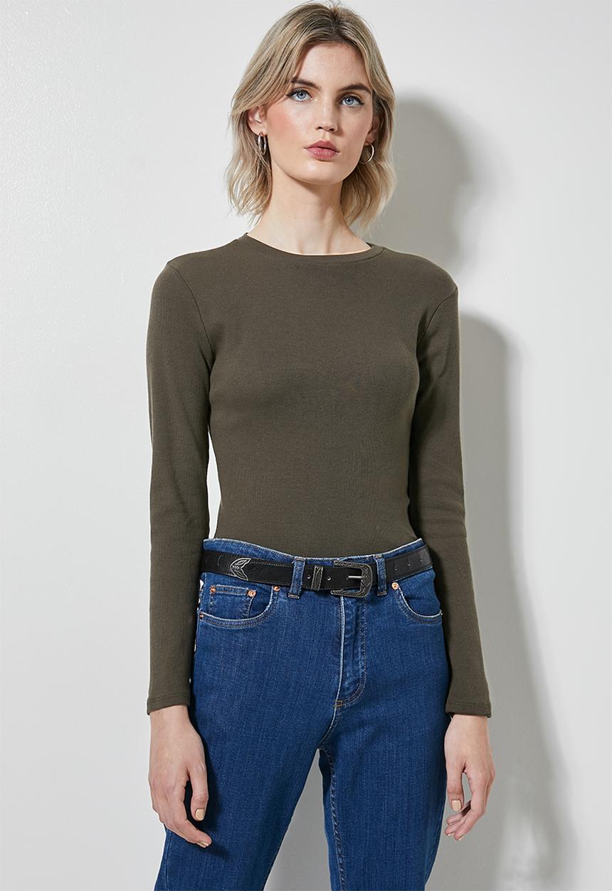 Superbalist - Single rib crew neck top - khaki