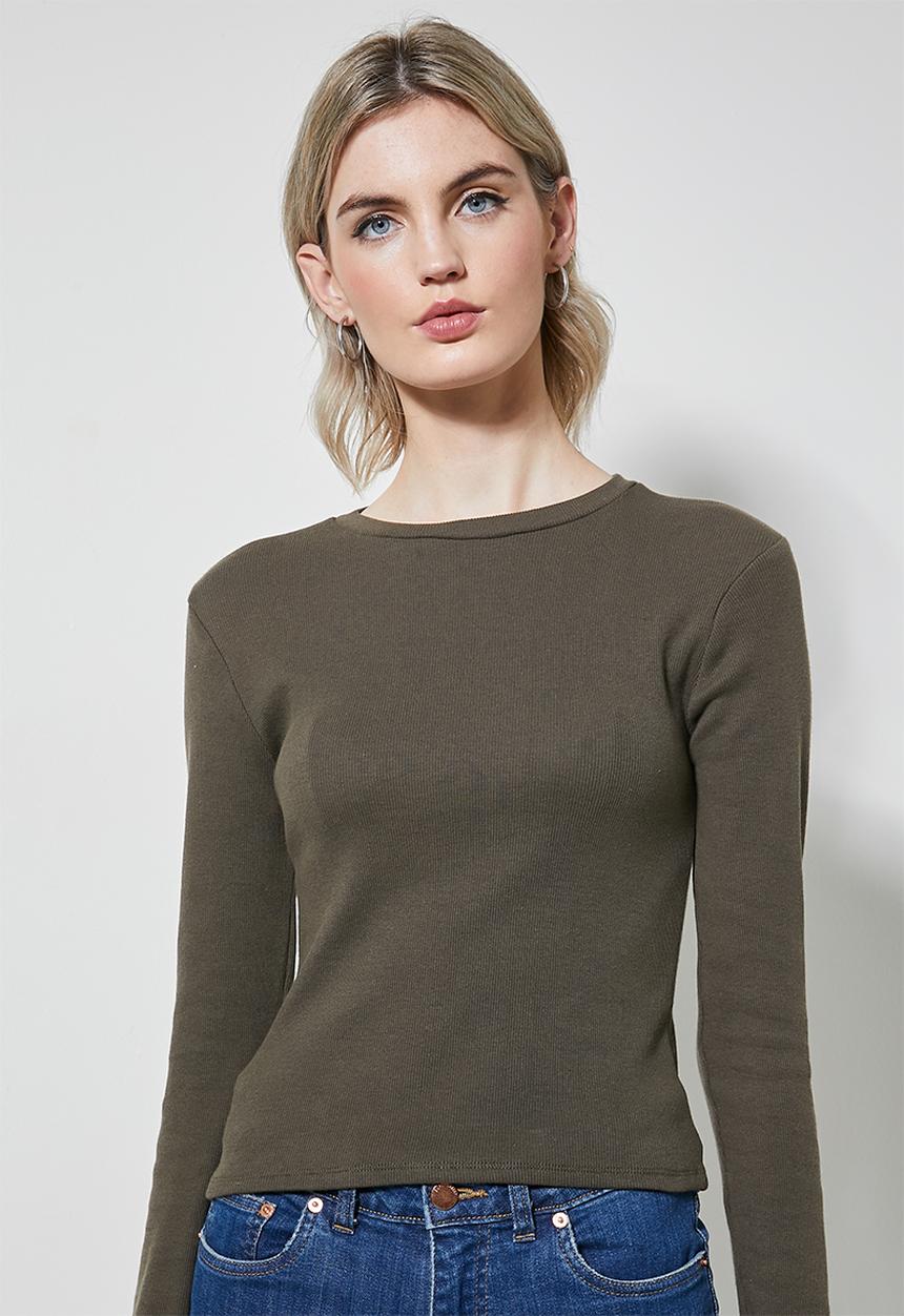 Superbalist - Single rib crew neck top - khaki