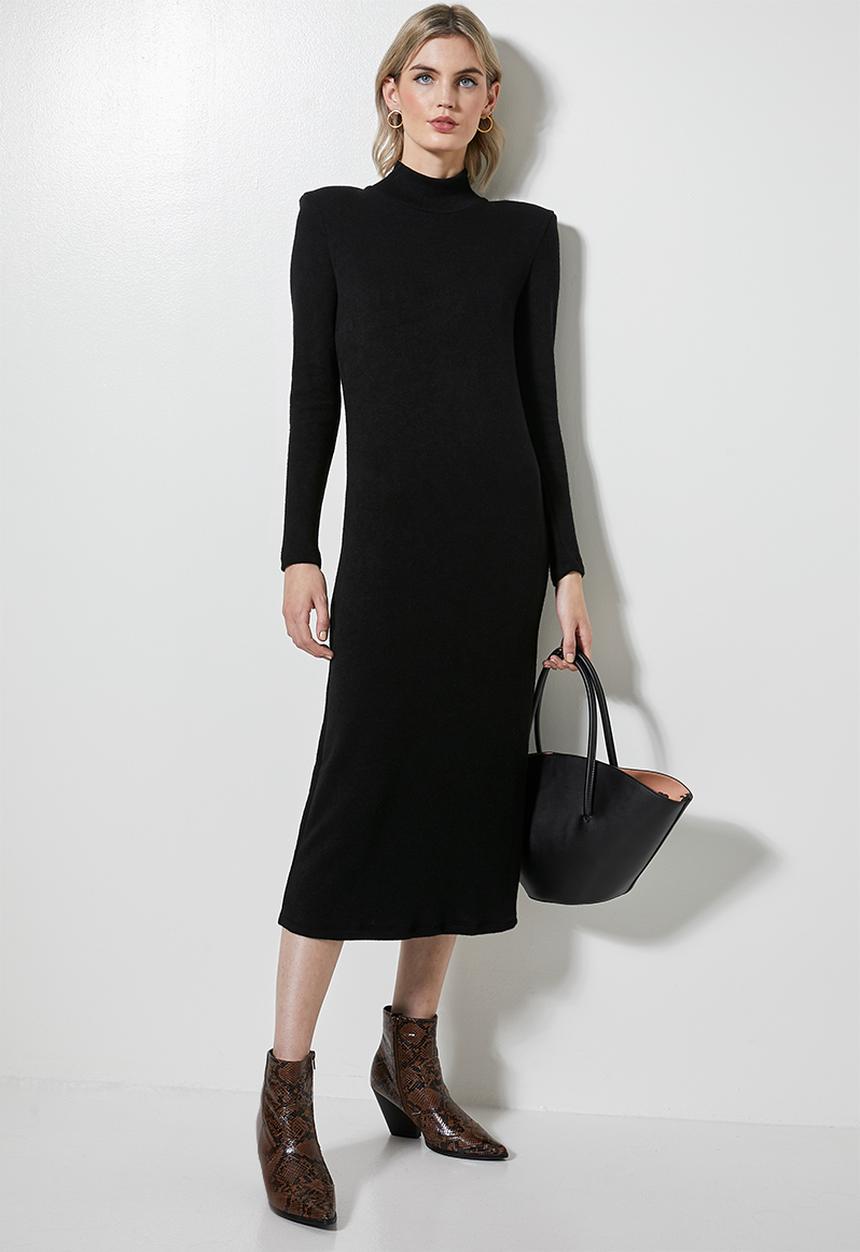 Superbalist - Soft touch shoulder pad dress - black