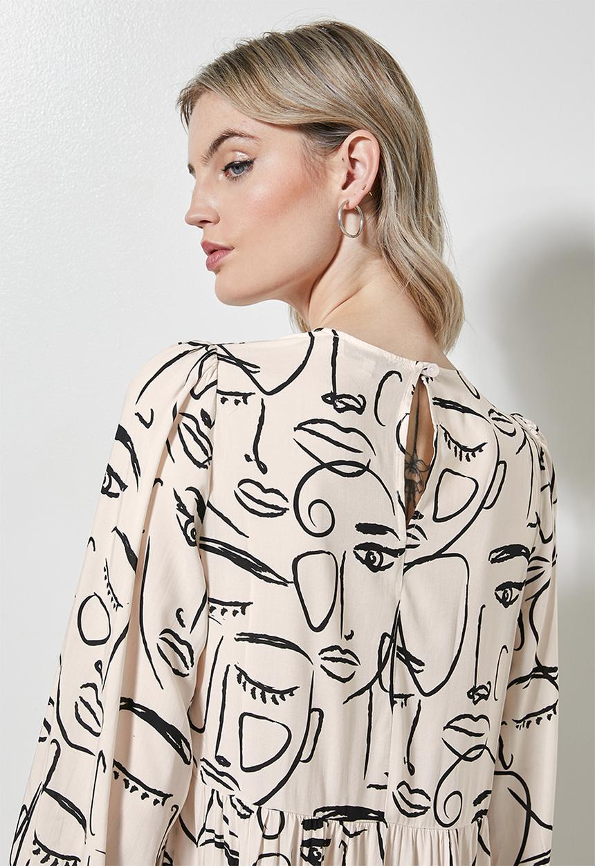 Superbalist - Long sleeve tiered dress - beige & black