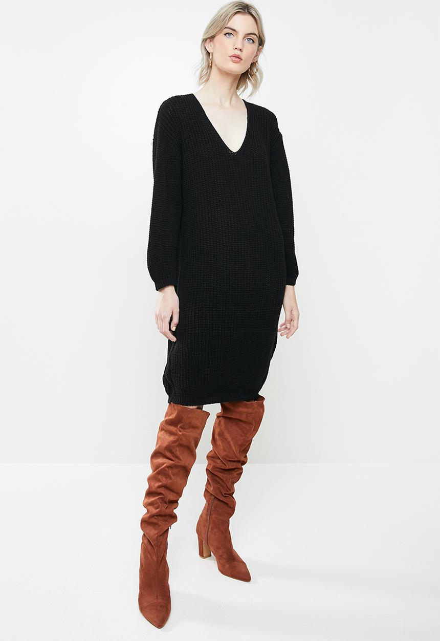 Glamorous - Knitted midi  jumperdress - black