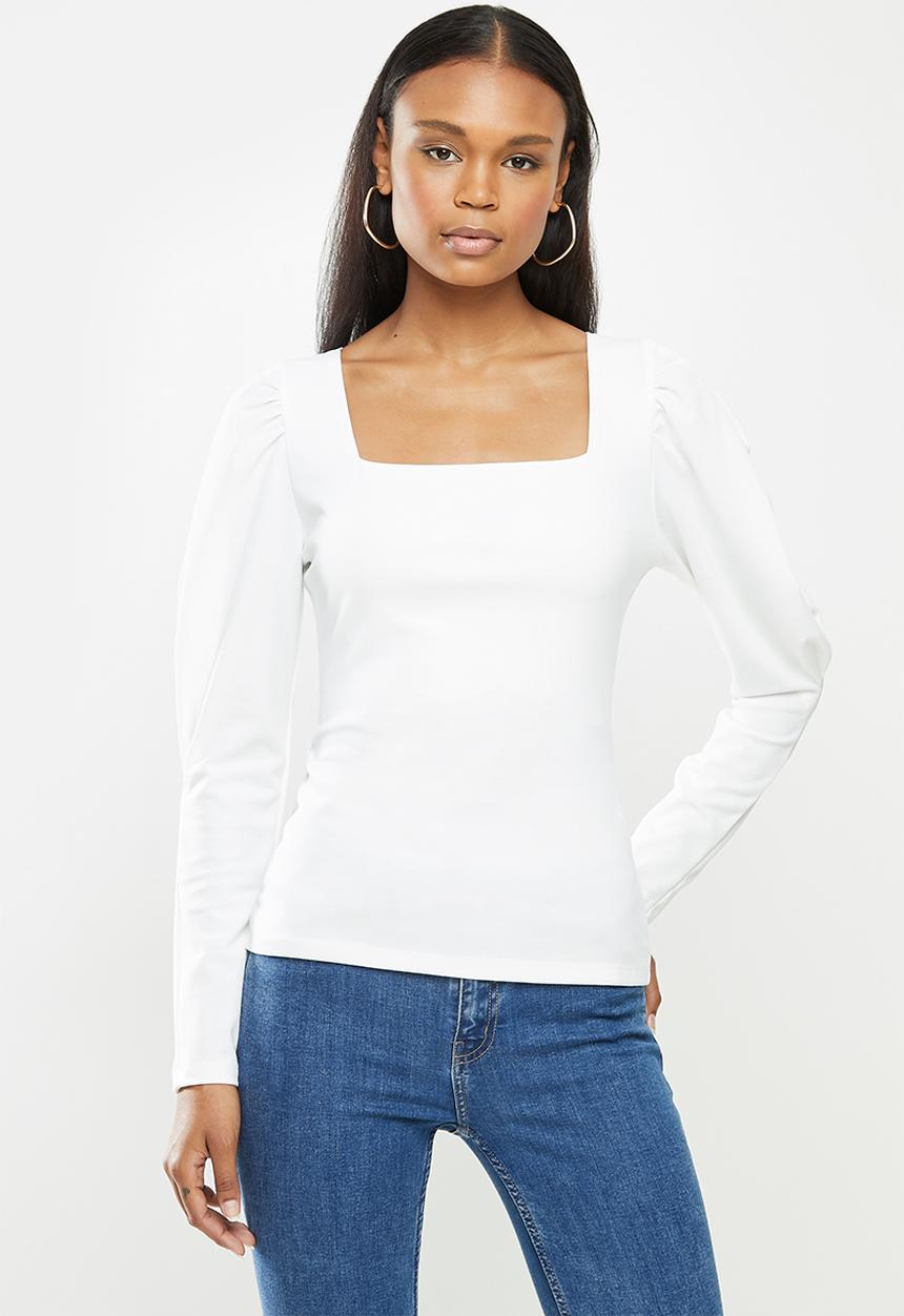 MILLA - Crepe knit square neck top - ivory
