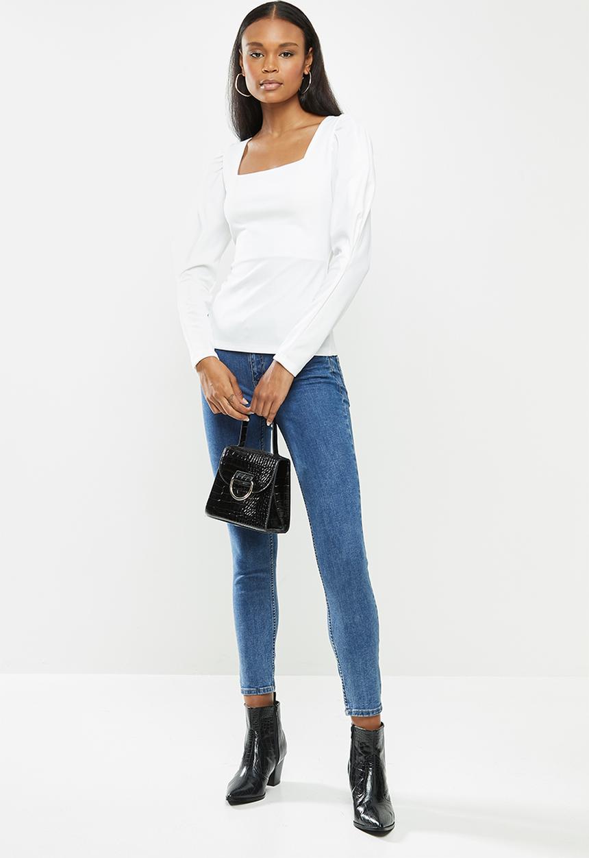 MILLA - Crepe knit square neck top - ivory