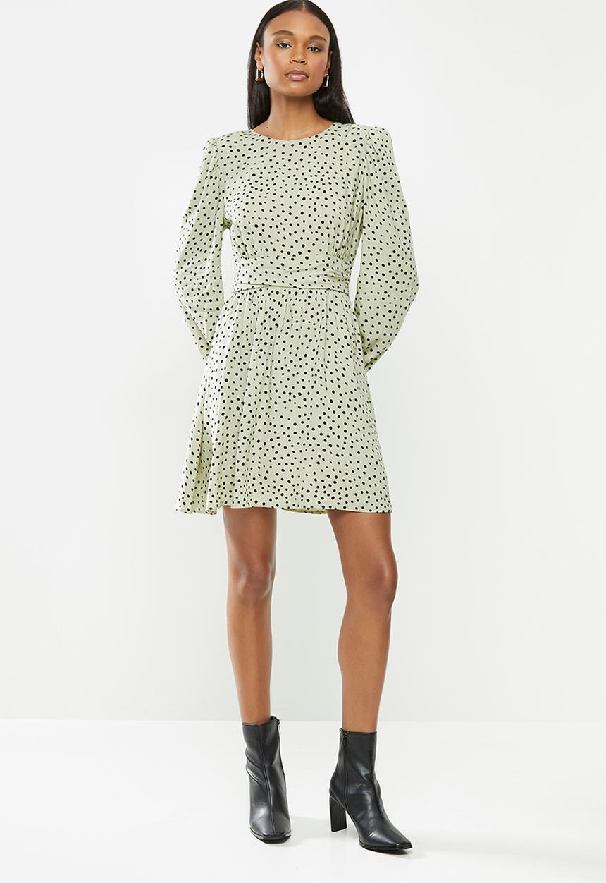 MILLA - Shoulder pad mini dress with waist detail - sage & black 