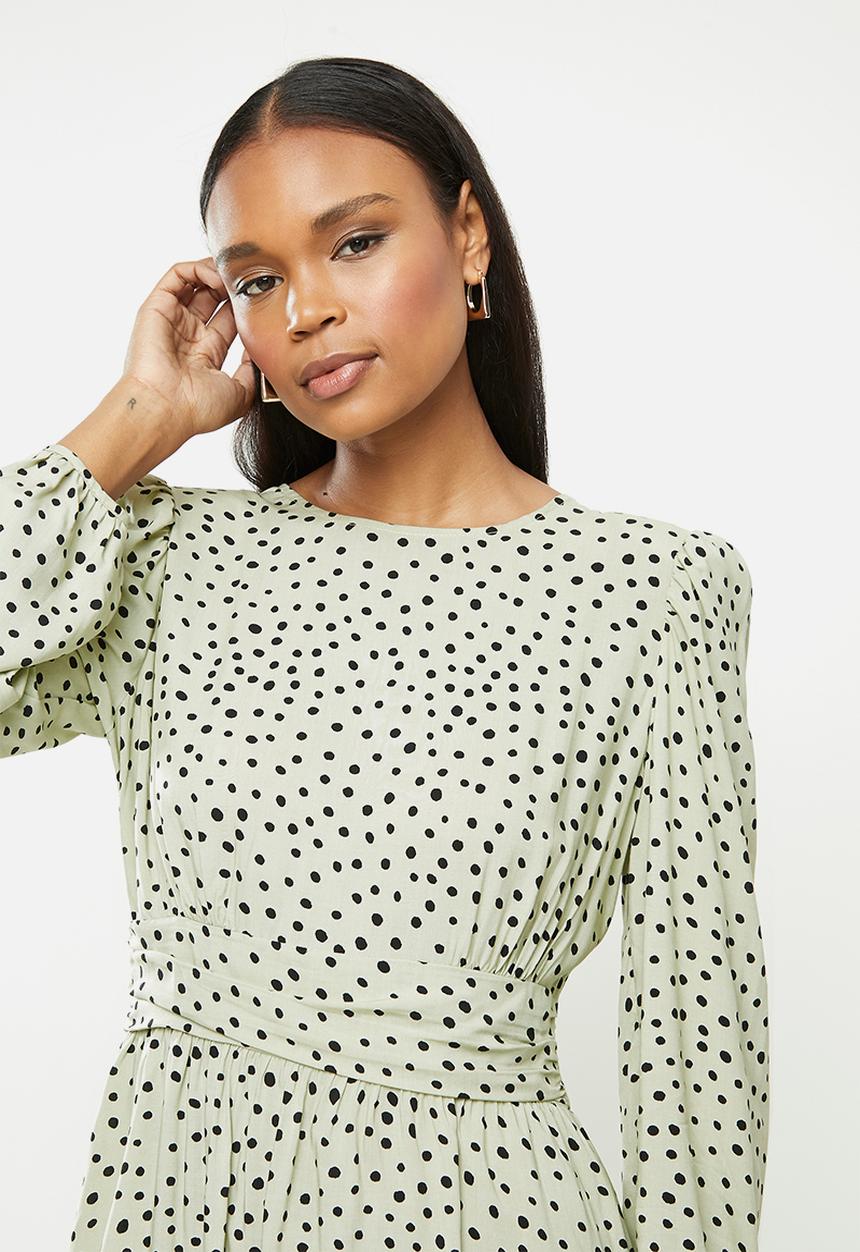 MILLA - Shoulder pad mini dress with waist detail - sage & black 