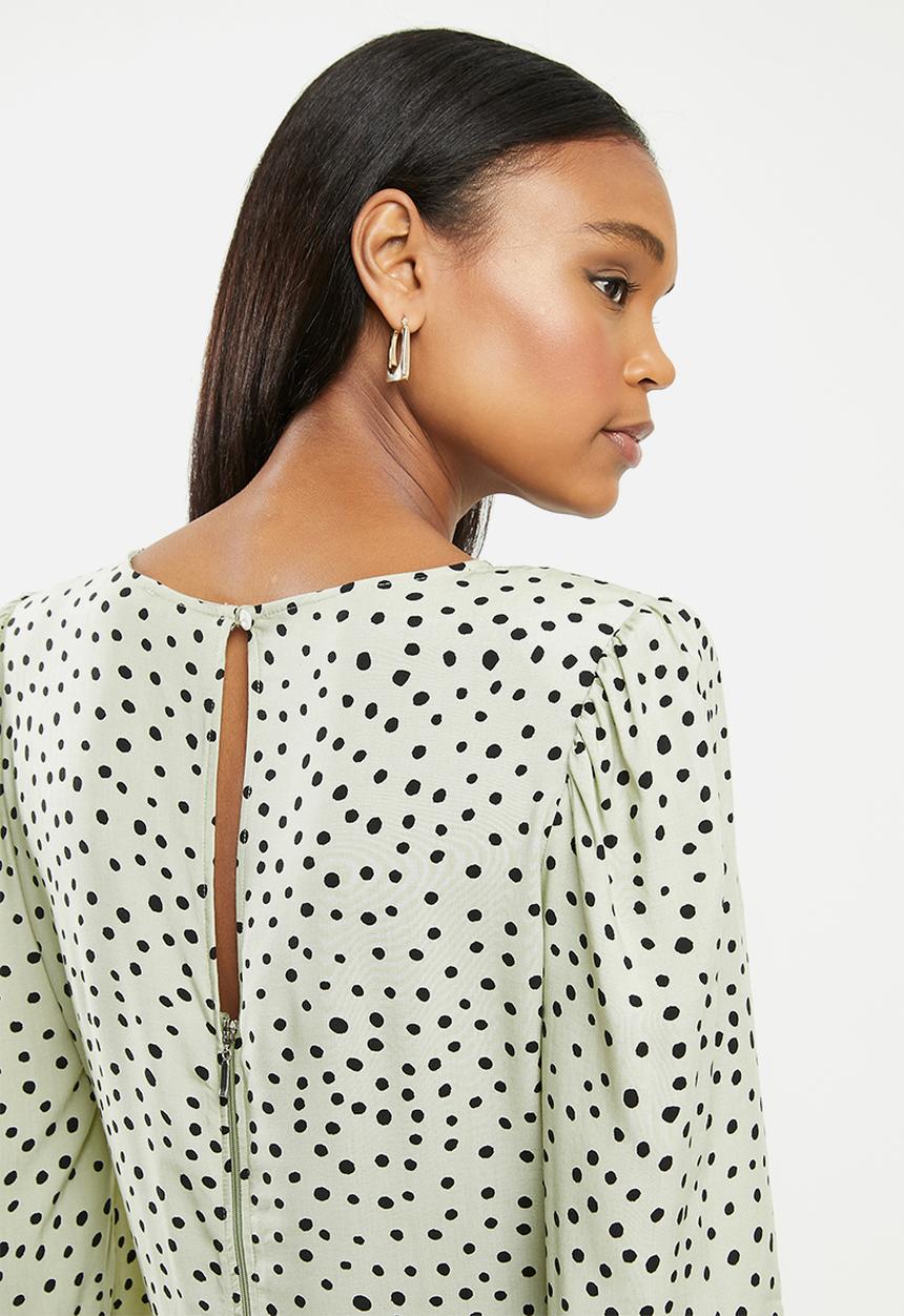 MILLA - Shoulder pad mini dress with waist detail - sage & black 