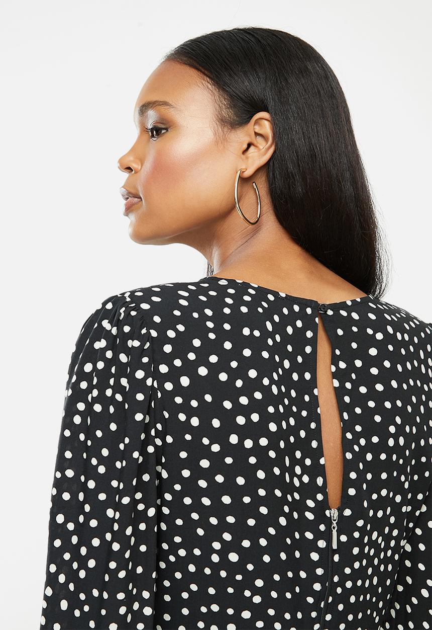 MILLA - Shoulder pad mini dress with waist detail - black & white