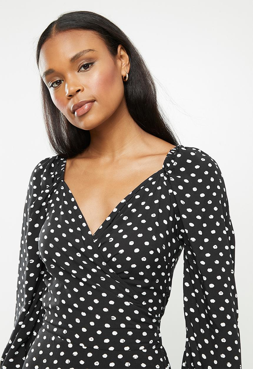 Me&B - Spot wrap dress - black & white 