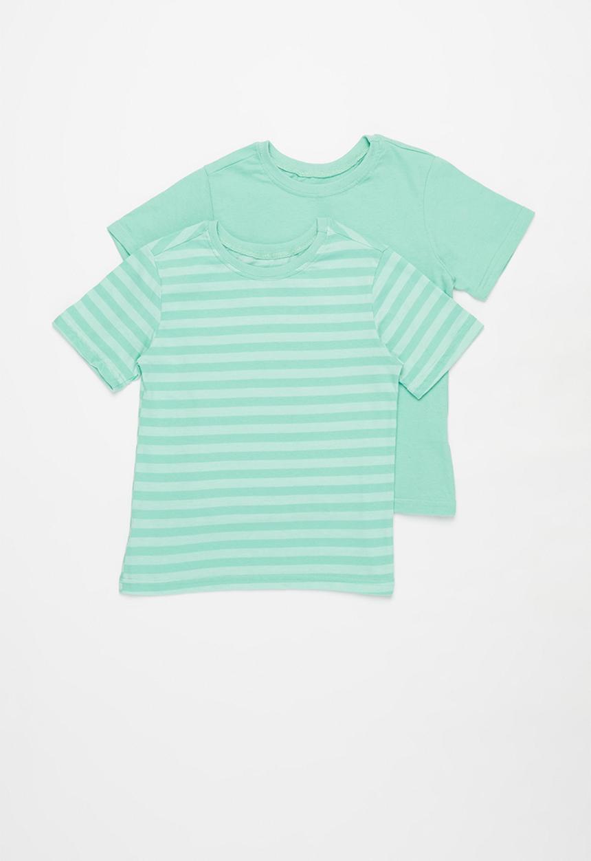 Pop Candy - Younger boys 2 pack stripe tees - aqua